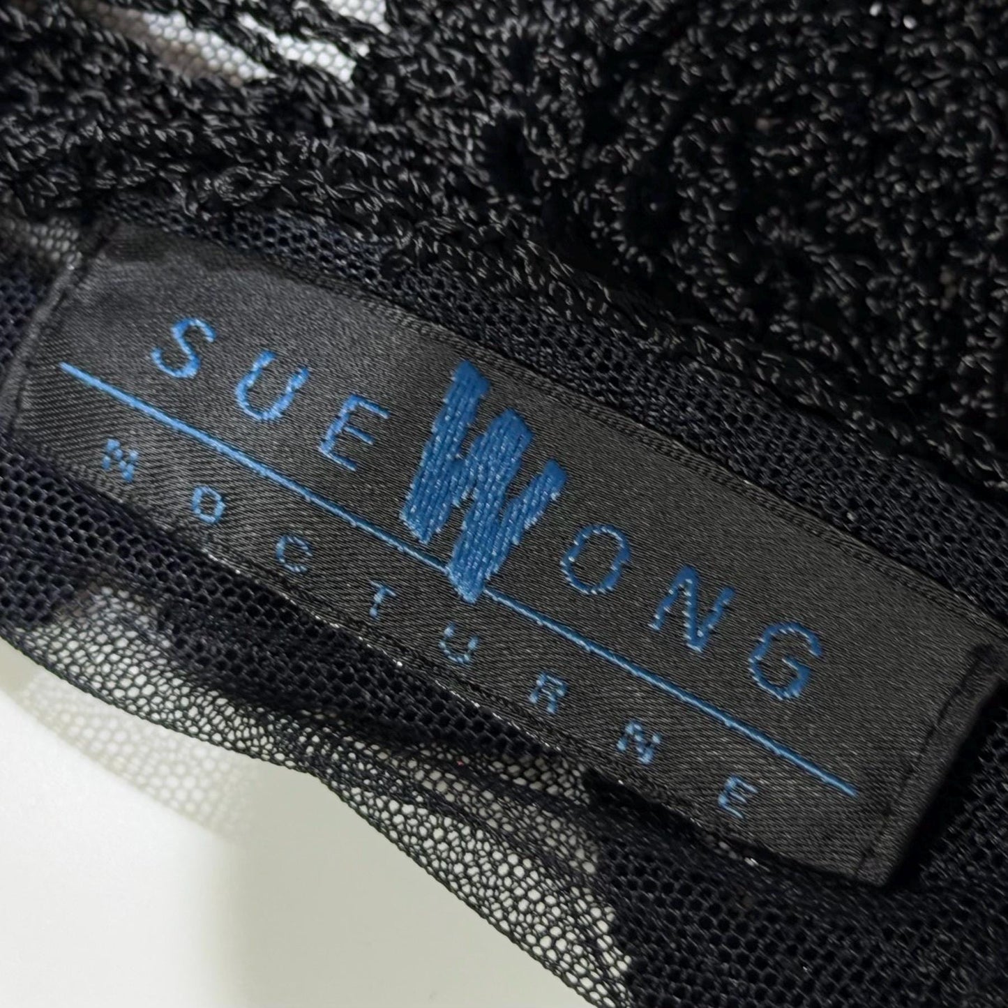 SUE WONG vintage Y2K evening coat duster, NOCTURNE Sheer Black Beaded Mesh & crochet maxi coat