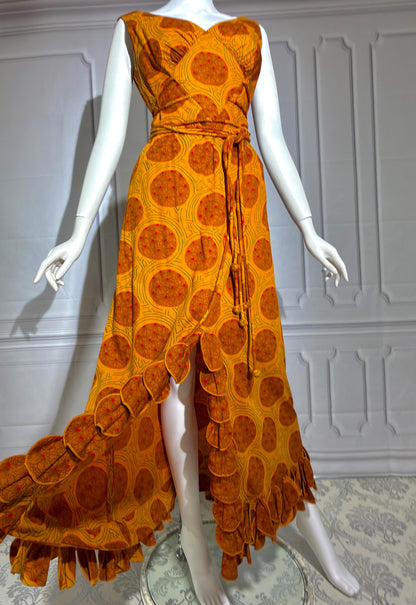 SIAM BOUTIQUE vintage 1960s evening maxi dress, cotton cocktail party dress, medium