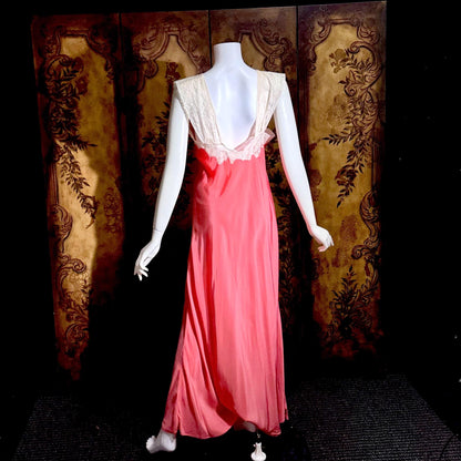 MISS SWANK Vintage 1940s Nightgown Slip Dress, Salmon Pink Bias Cut Lingerie Dress