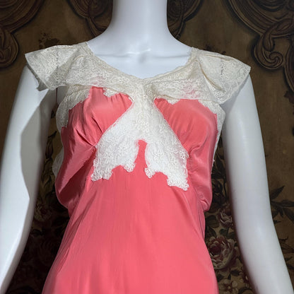 MISS SWANK Vintage 1940s Nightgown Slip Dress, Salmon Pink Bias Cut Lingerie Dress