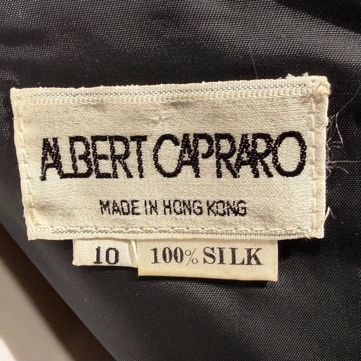 ALBERT CAPRARO vintage 1970s evening dress gown, Black Silk Ruched Gown