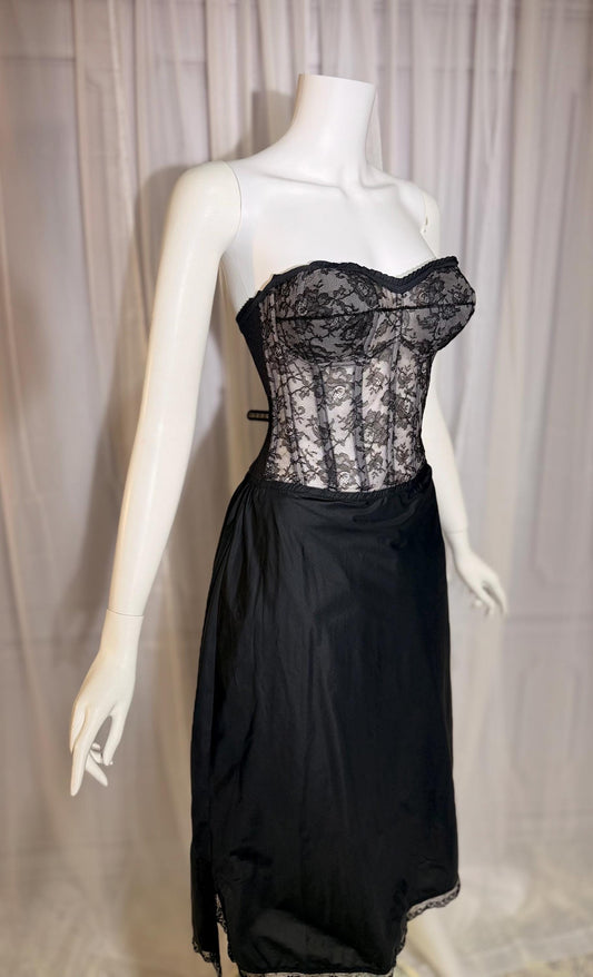 MADAME ADRIENNE vintage 1940s bustier slip dress, for SAKS black corset full Slip Lingerie dress