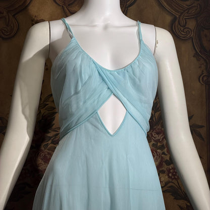 VIRGINIA WALLACE vintage nightgown robe set, 1960s Powder blue double layer chiffon, lingerie slip dress peignoir set