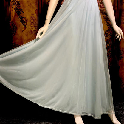 VIRGINIA WALLACE vintage nightgown robe set, 1960s Powder blue double layer chiffon, lingerie slip dress peignoir set