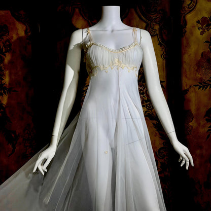 JUEL PARK Vintage 1960s nightgown slip dress, white cherub wedding lingerie dress, Gift for Laura