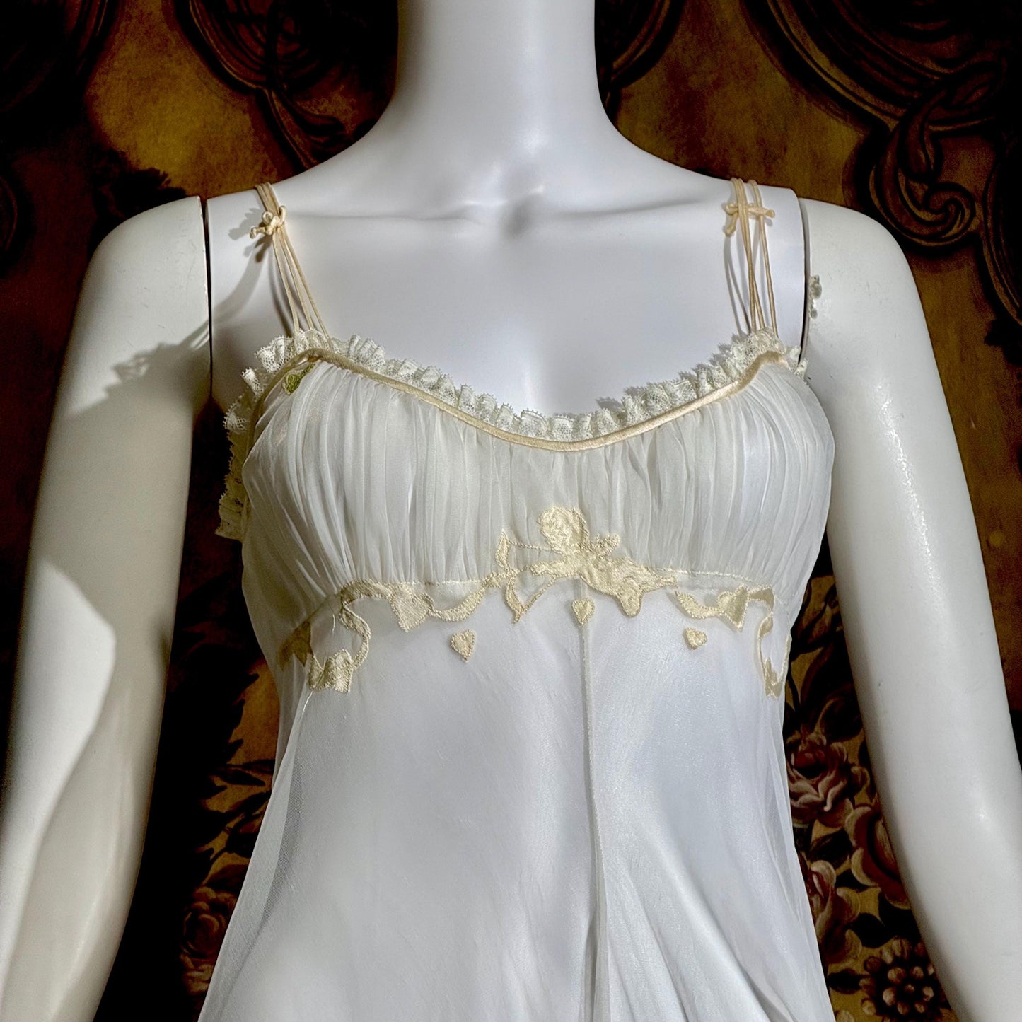 JUEL PARK Vintage 1960s nightgown slip dress, white cherub wedding lingerie dress, Gift for Laura