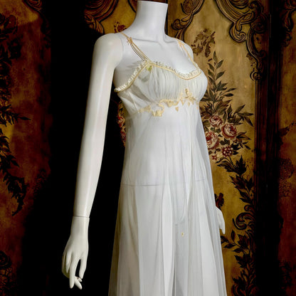 JUEL PARK Vintage 1960s nightgown slip dress, white cherub wedding lingerie dress, Gift for Laura