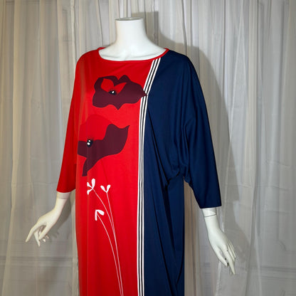 ALFRED SHAHEEN Vintage 1970s caftan dress, Hawaii screen print maxi house dress kaftan