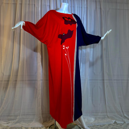 ALFRED SHAHEEN Vintage 1970s caftan dress, Hawaii screen print maxi house dress kaftan