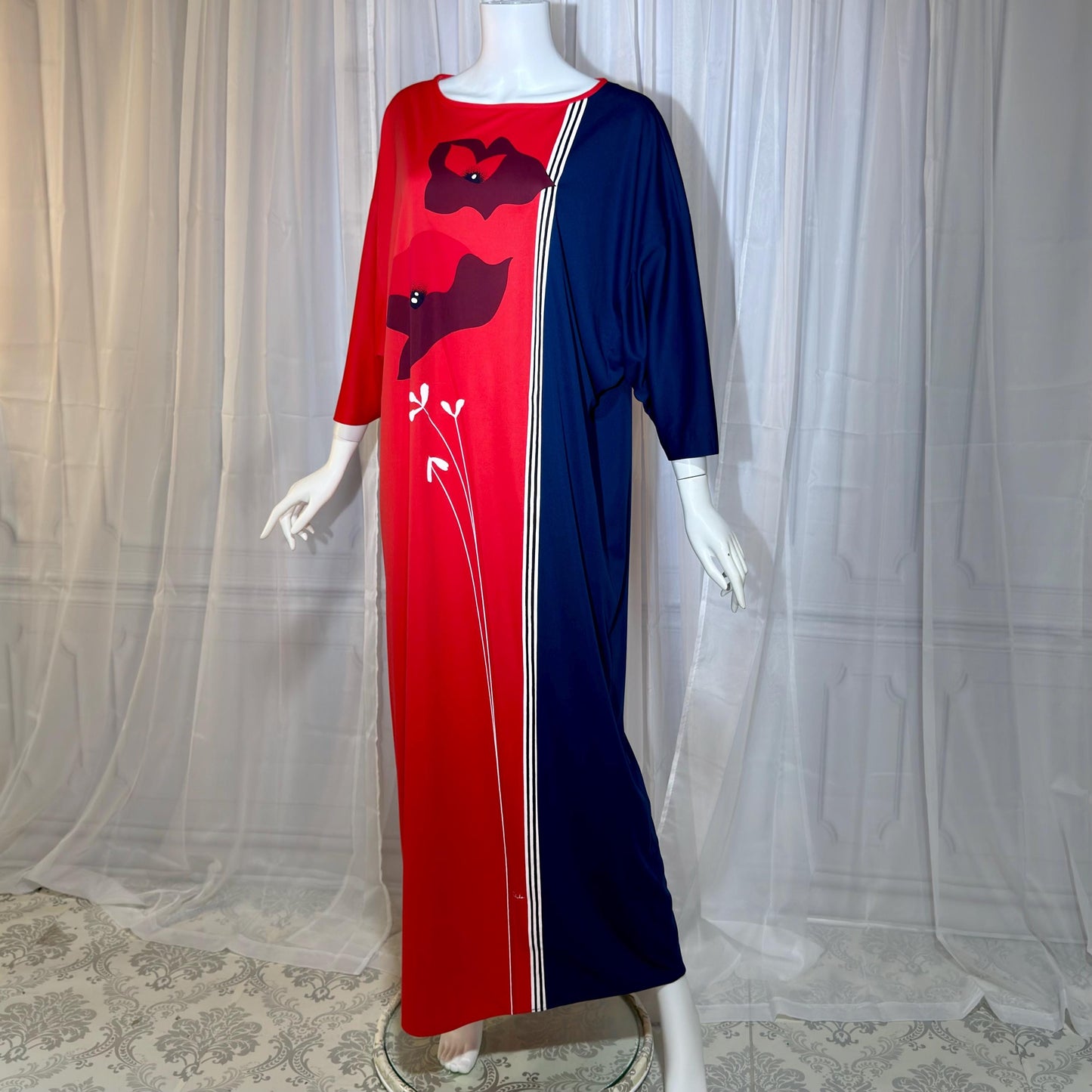 ALFRED SHAHEEN Vintage 1970s caftan dress, Hawaii screen print maxi house dress kaftan