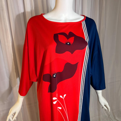 ALFRED SHAHEEN Vintage 1970s caftan dress, Hawaii screen print maxi house dress kaftan