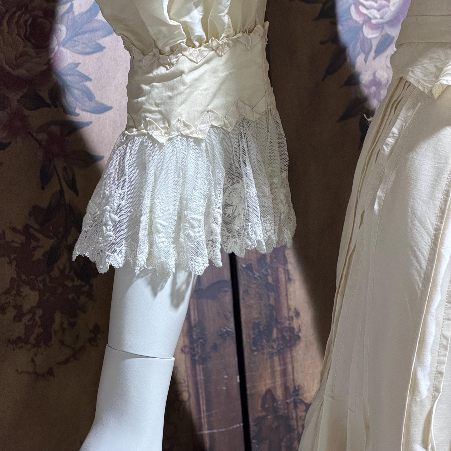 1906 Edwardian Victorian wedding dress, Vintage custom made white cotton high neck 4 pc gown