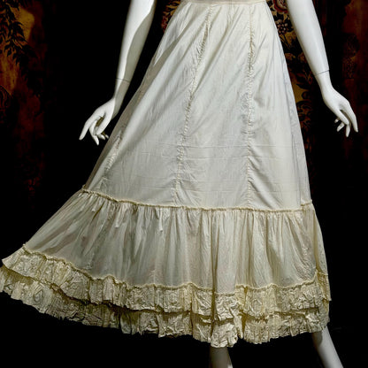 1906 Edwardian Victorian wedding dress, Vintage custom made white cotton high neck 4 pc gown