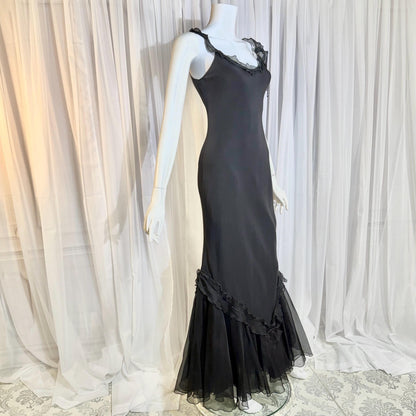 CAROL PERETZ Vintage evening dress, 1990s black silk mermaid slip dress