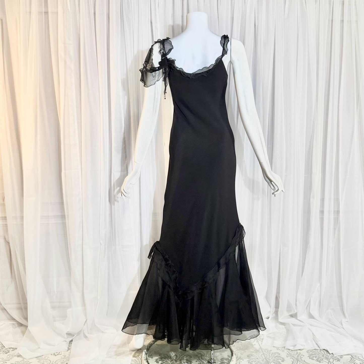 CAROL PERETZ Vintage evening dress, 1990s black silk mermaid slip dress