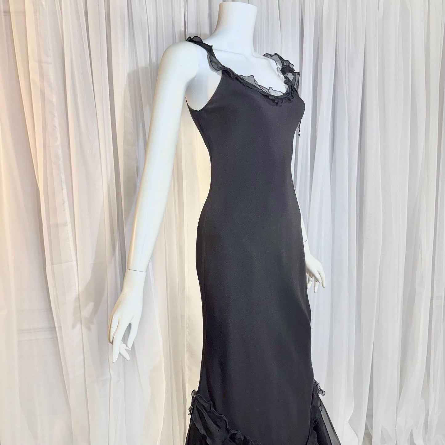 CAROL PERETZ Vintage evening dress, 1990s black silk mermaid slip dress