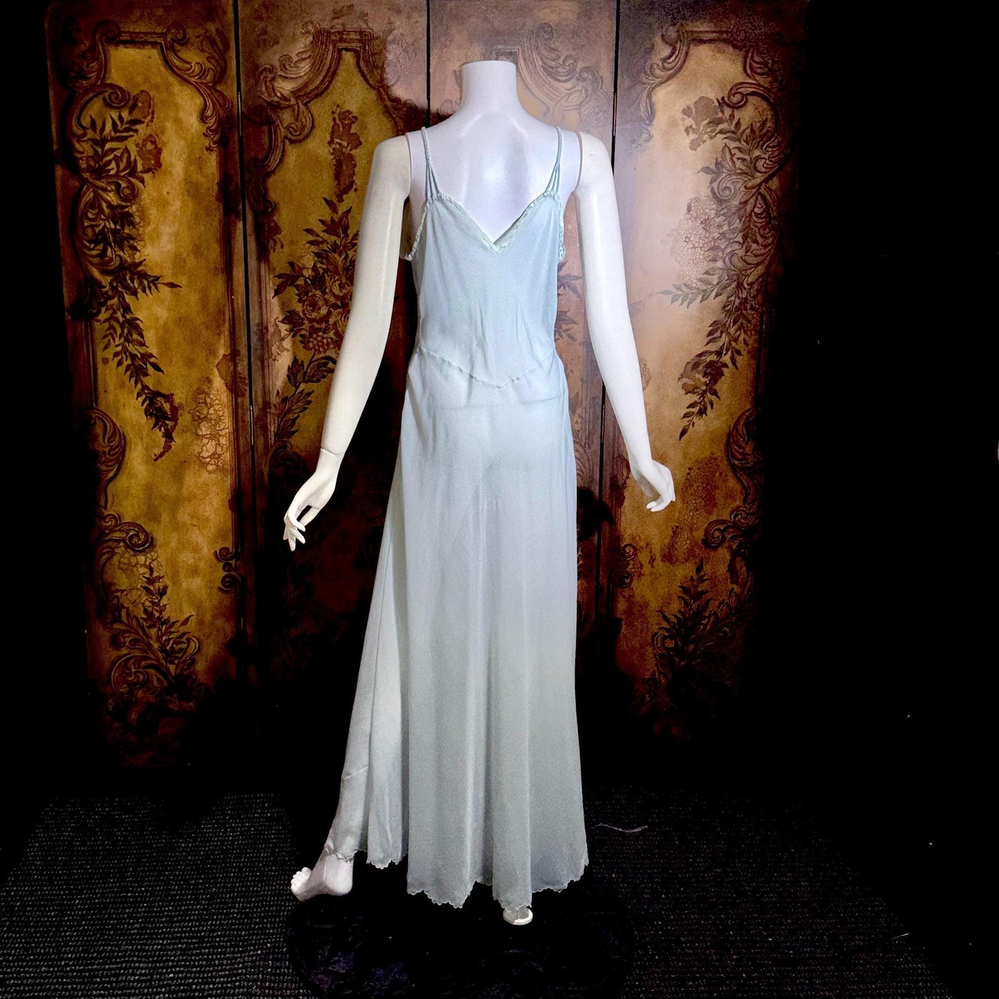 SAAB vintage 1940s nightgown slip dress, I.MAGNIN palest blue full length lingerie dress