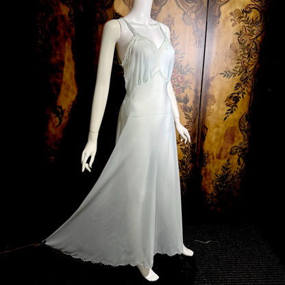SAAB vintage 1940s nightgown slip dress, I.MAGNIN palest blue full length lingerie dress