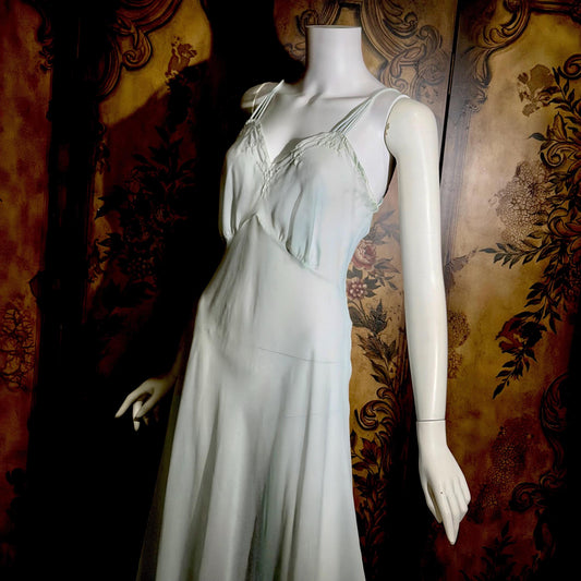 SAAB vintage 1940s nightgown slip dress, I.MAGNIN palest blue full length lingerie dress