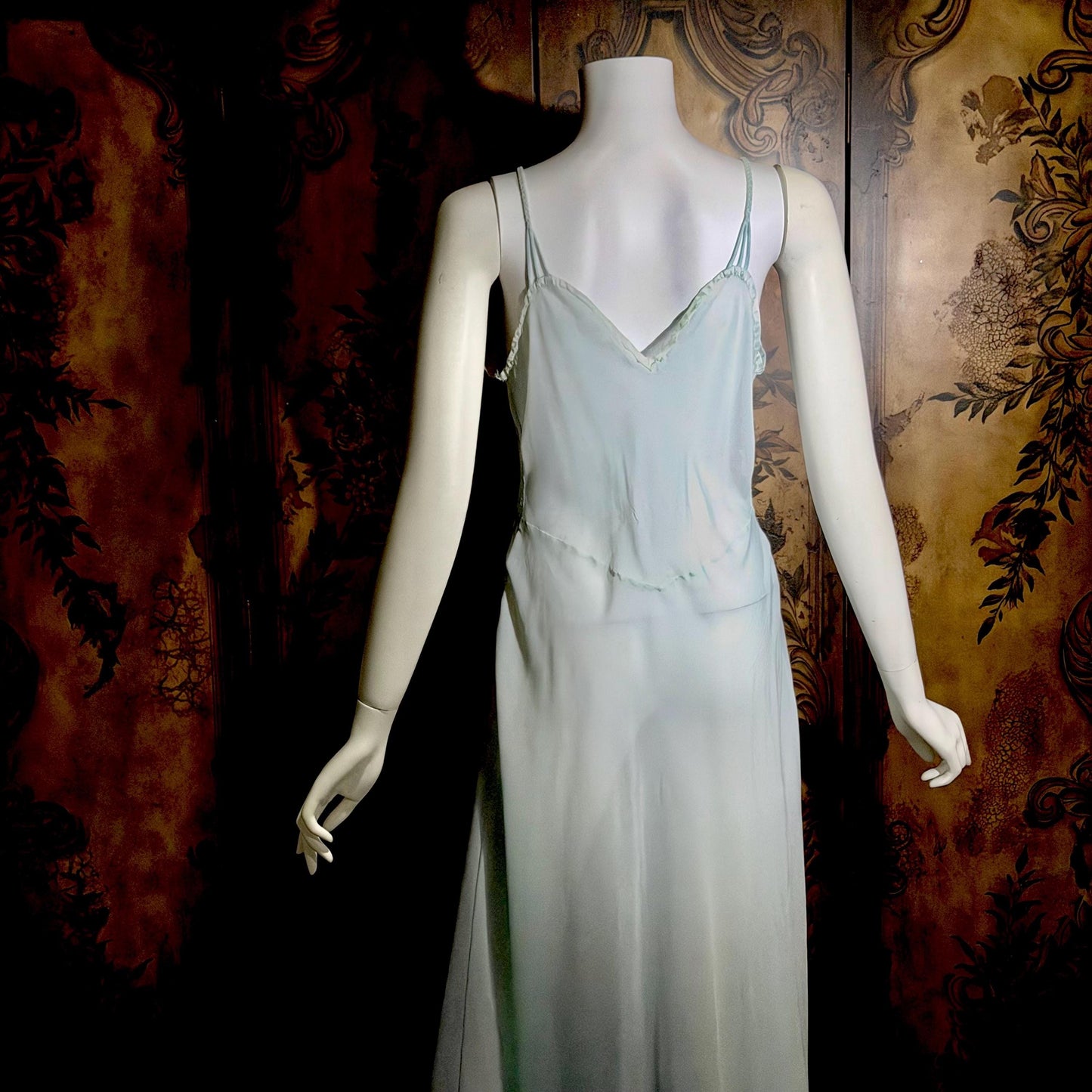 SAAB vintage 1940s nightgown slip dress, I.MAGNIN palest blue full length lingerie dress