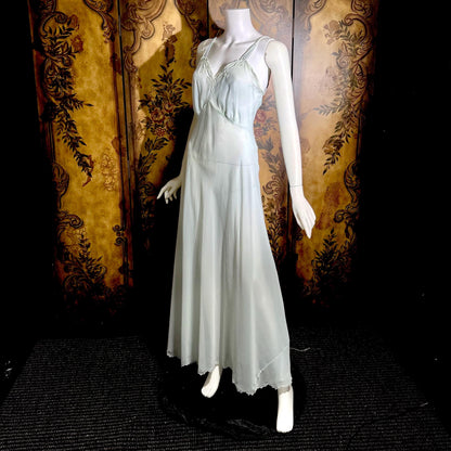 SAAB vintage 1940s nightgown slip dress, I.MAGNIN palest blue full length lingerie dress