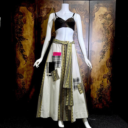 CHESSA DAVIS maxi skirt, 1970s patchwork hippie boho cotton skirt