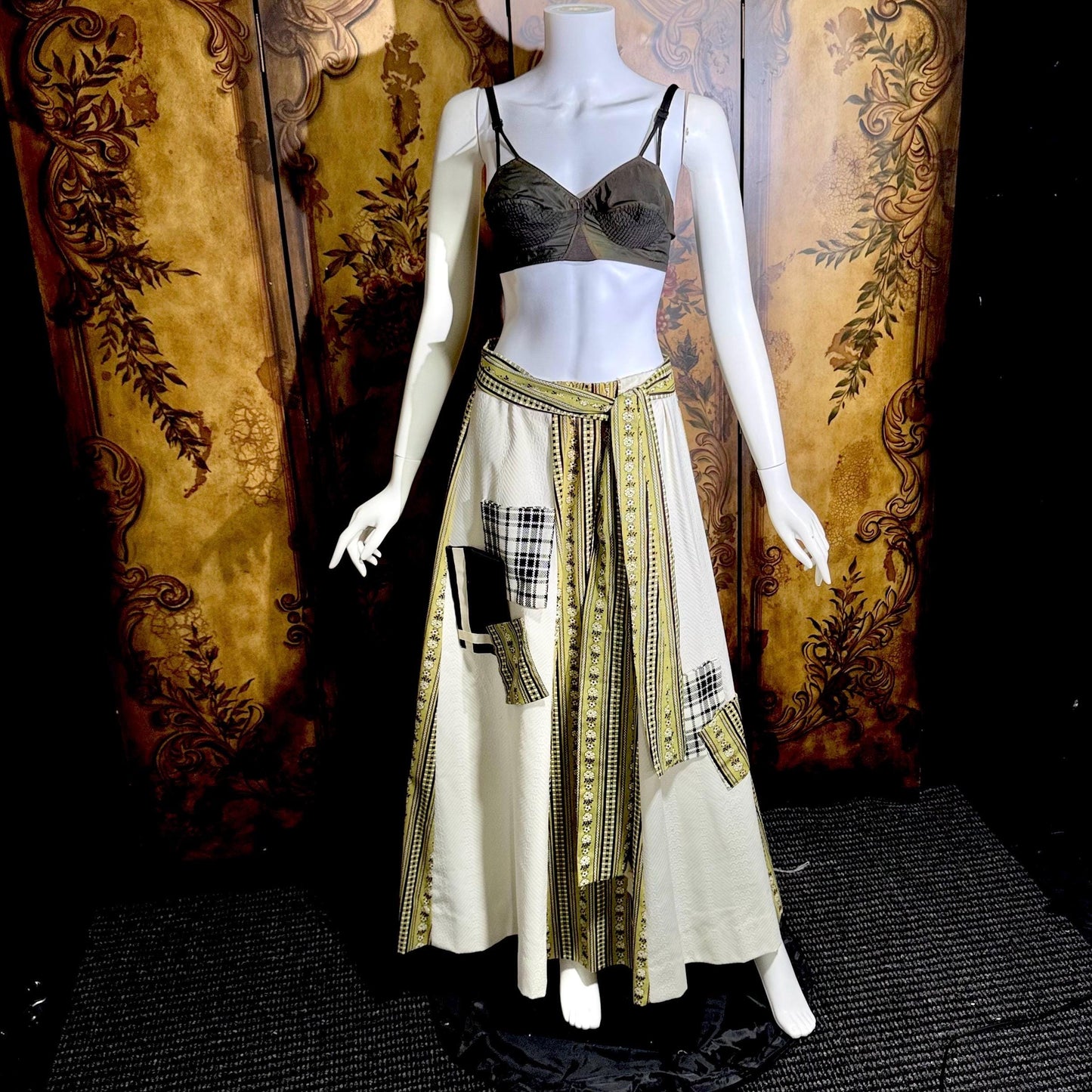 CHESSA DAVIS maxi skirt, 1970s patchwork hippie boho cotton skirt