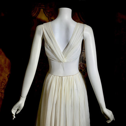 1950s vintage nightgown slip dress, White micro pleat nylon lingerie dress