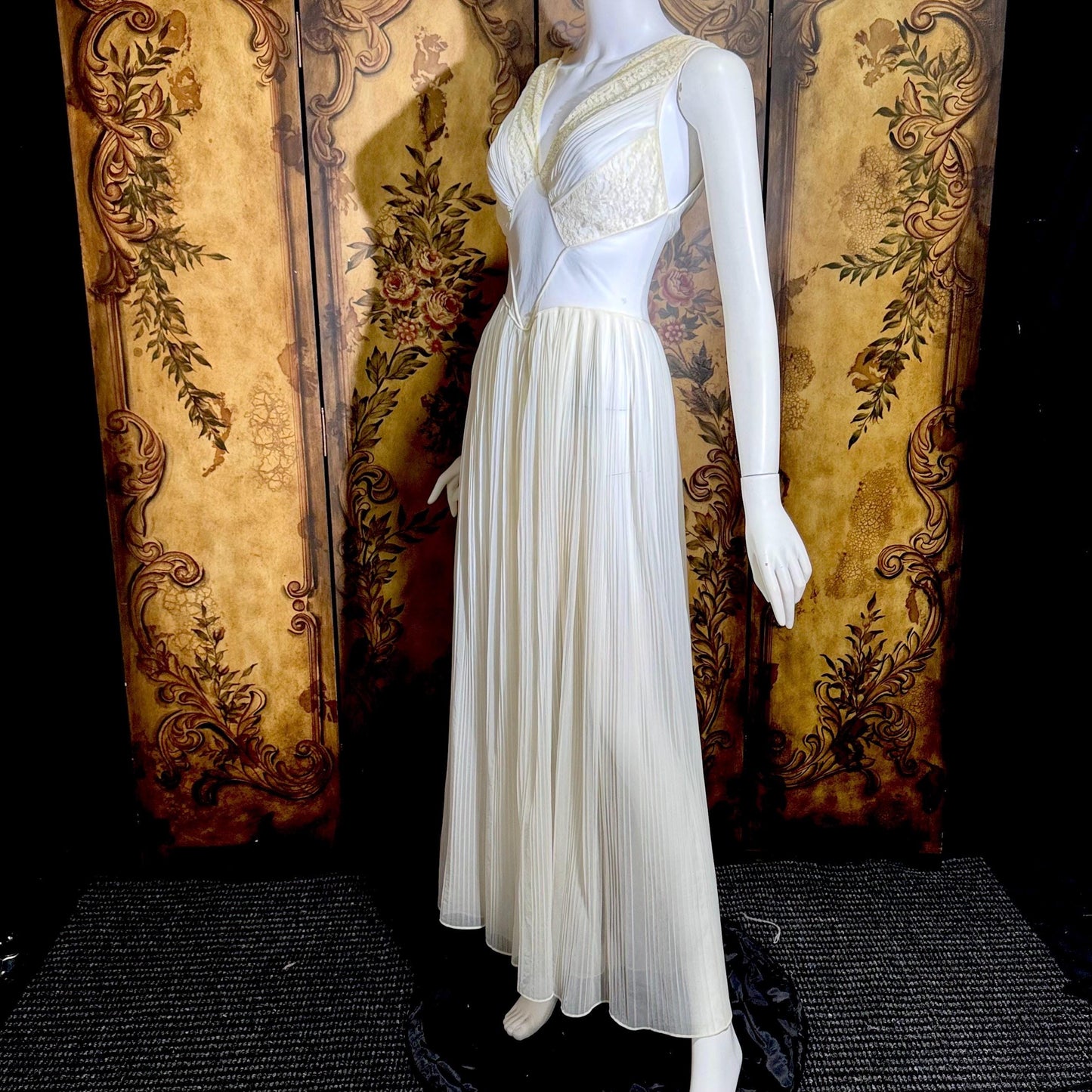 1950s vintage nightgown slip dress, White micro pleat nylon lingerie dress