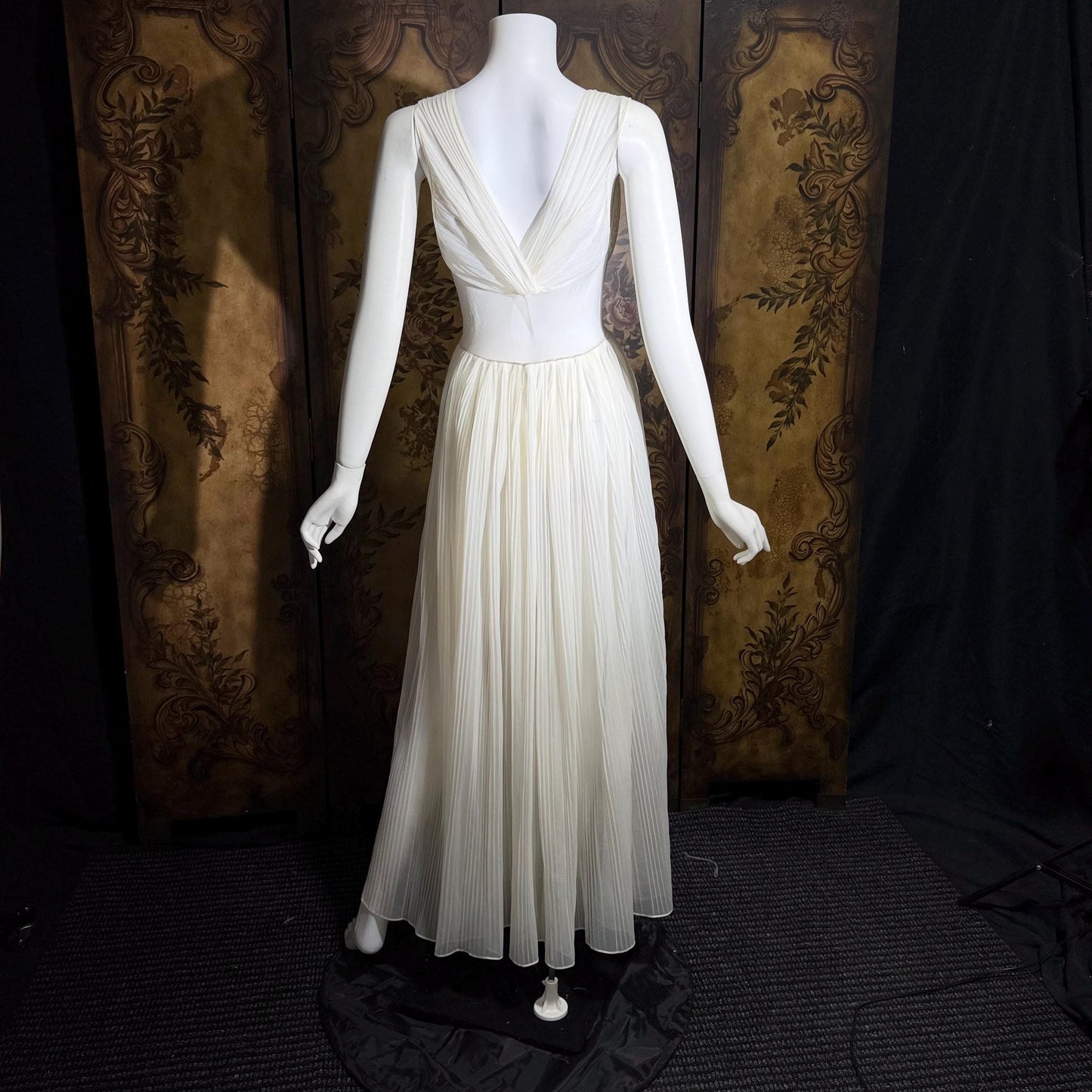 1950s vintage nightgown slip dress, White micro pleat nylon lingerie dress