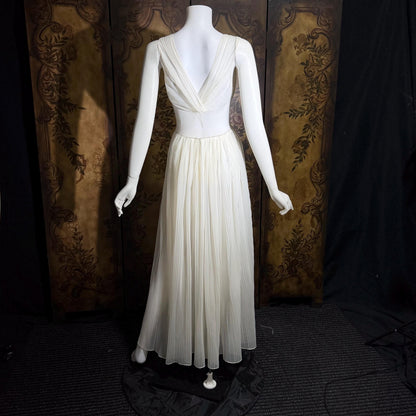 1950s vintage nightgown slip dress, White micro pleat nylon lingerie dress
