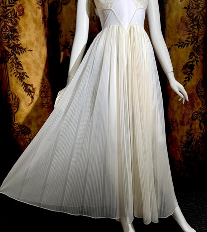 1950s vintage nightgown slip dress, White micro pleat nylon lingerie dress