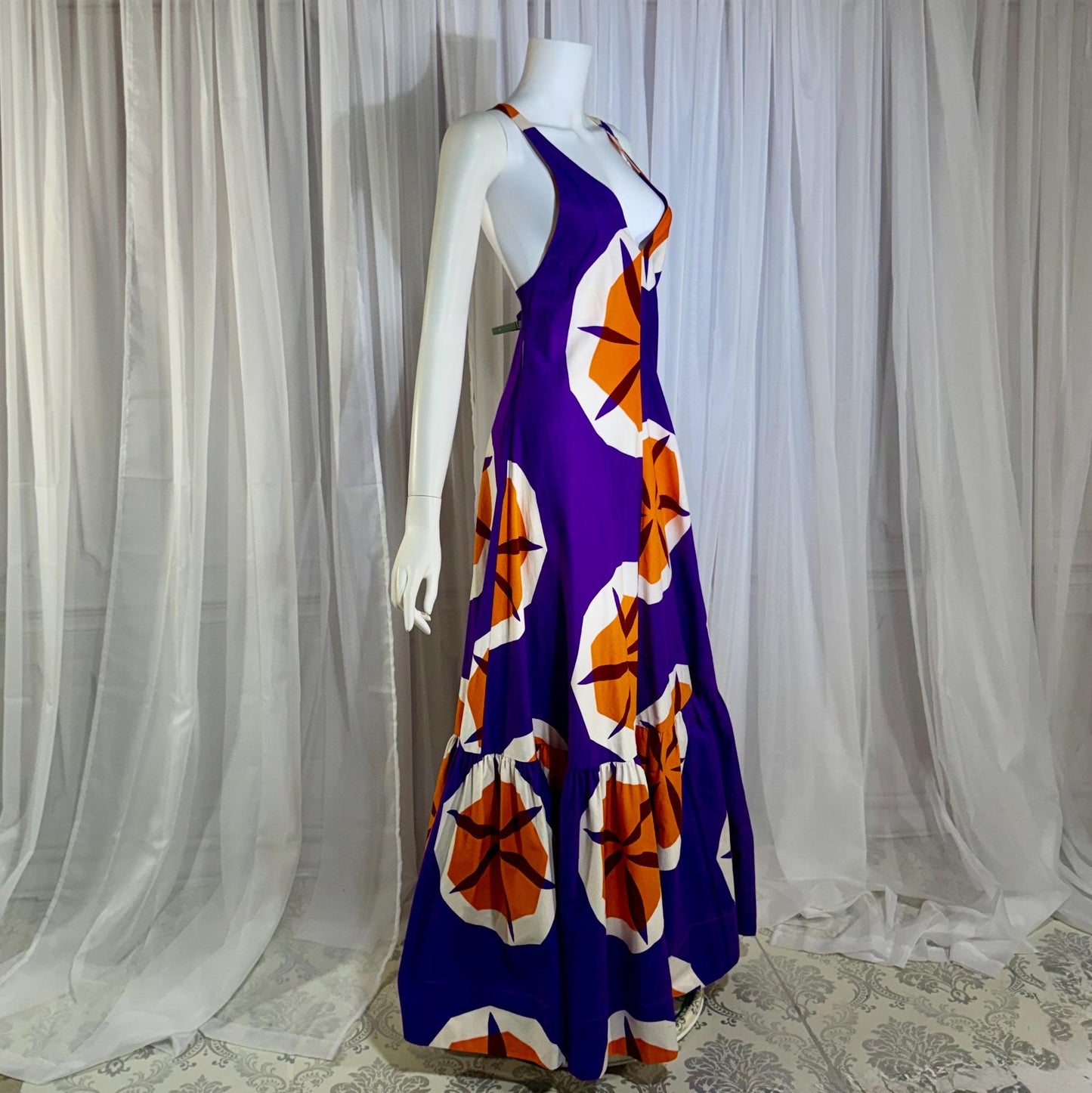 MARIMEKKO vintage 1970s maxi dress, Finland purple and orange op art cotton