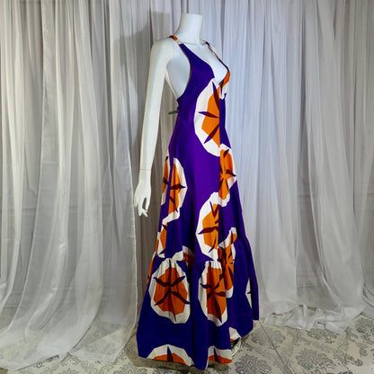 MARIMEKKO vintage 1970s maxi dress, Finland purple and orange op art cotton