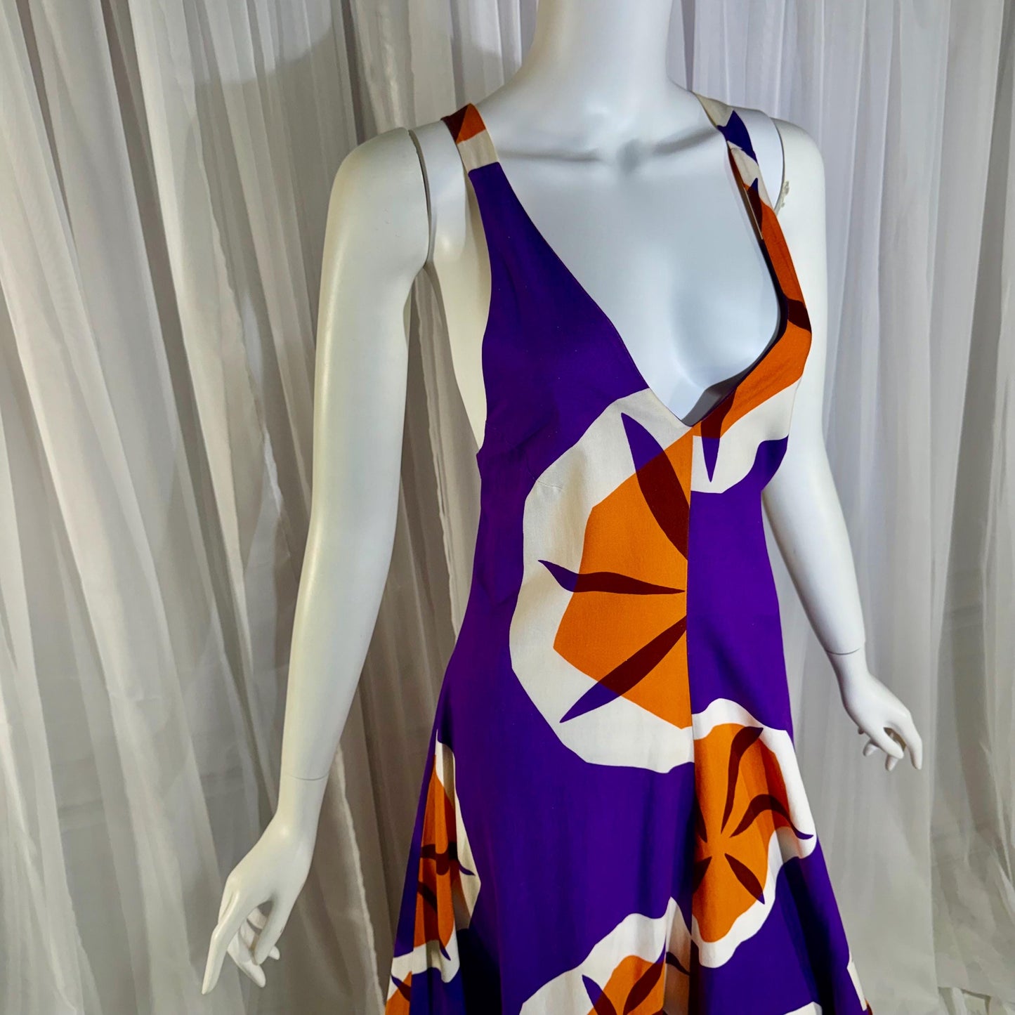 MARIMEKKO vintage 1970s maxi dress, Finland purple and orange op art cotton