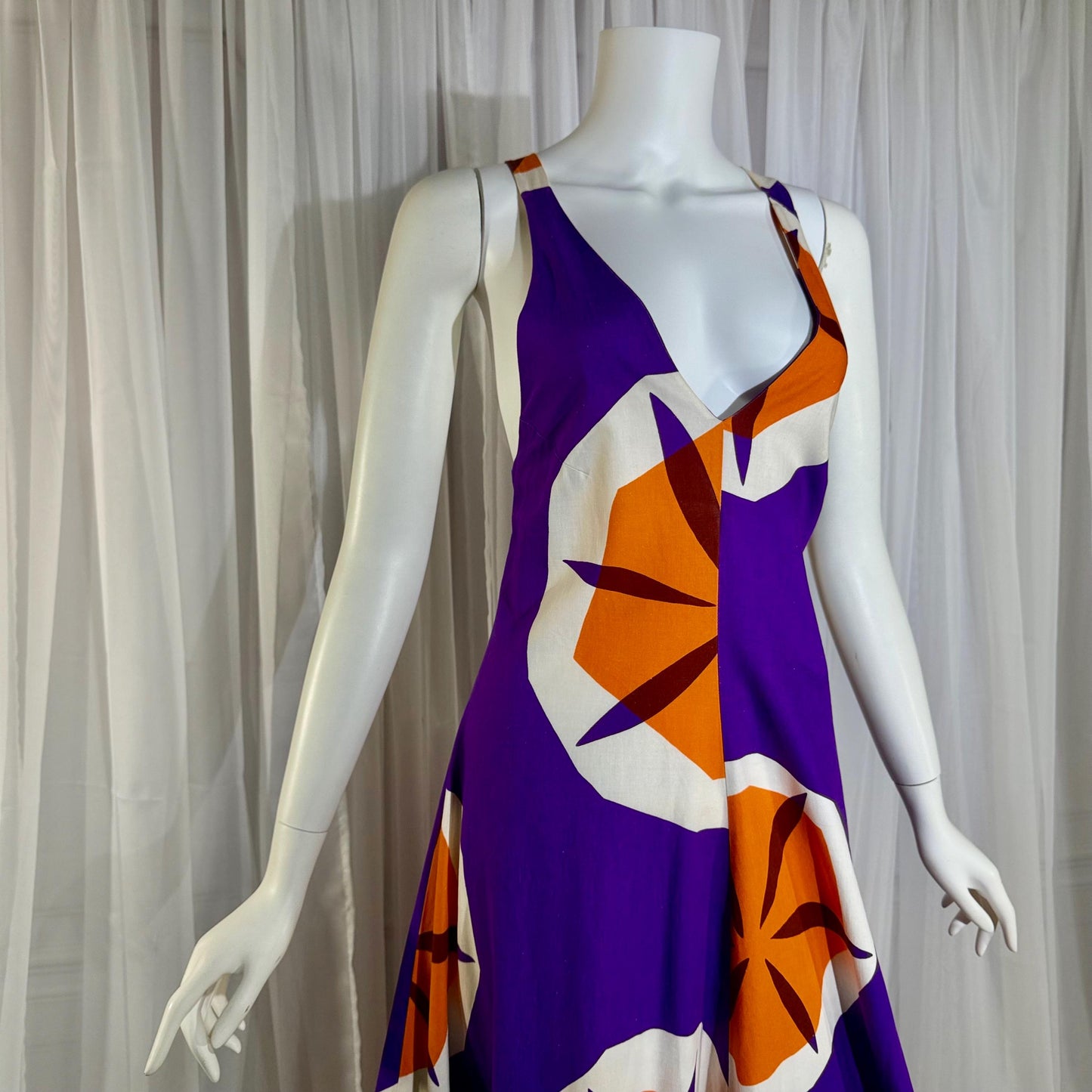 MARIMEKKO vintage 1970s maxi dress, Finland purple and orange op art cotton