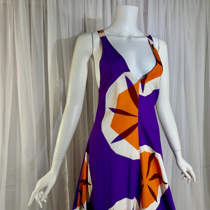 MARIMEKKO vintage 1970s maxi dress, Finland purple and orange op art cotton
