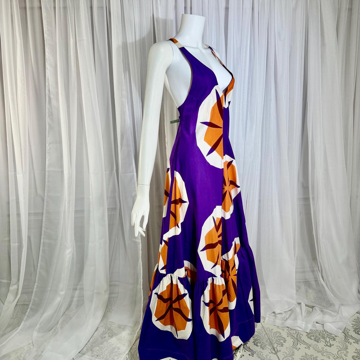 MARIMEKKO vintage 1970s maxi dress, Finland purple and orange op art cotton