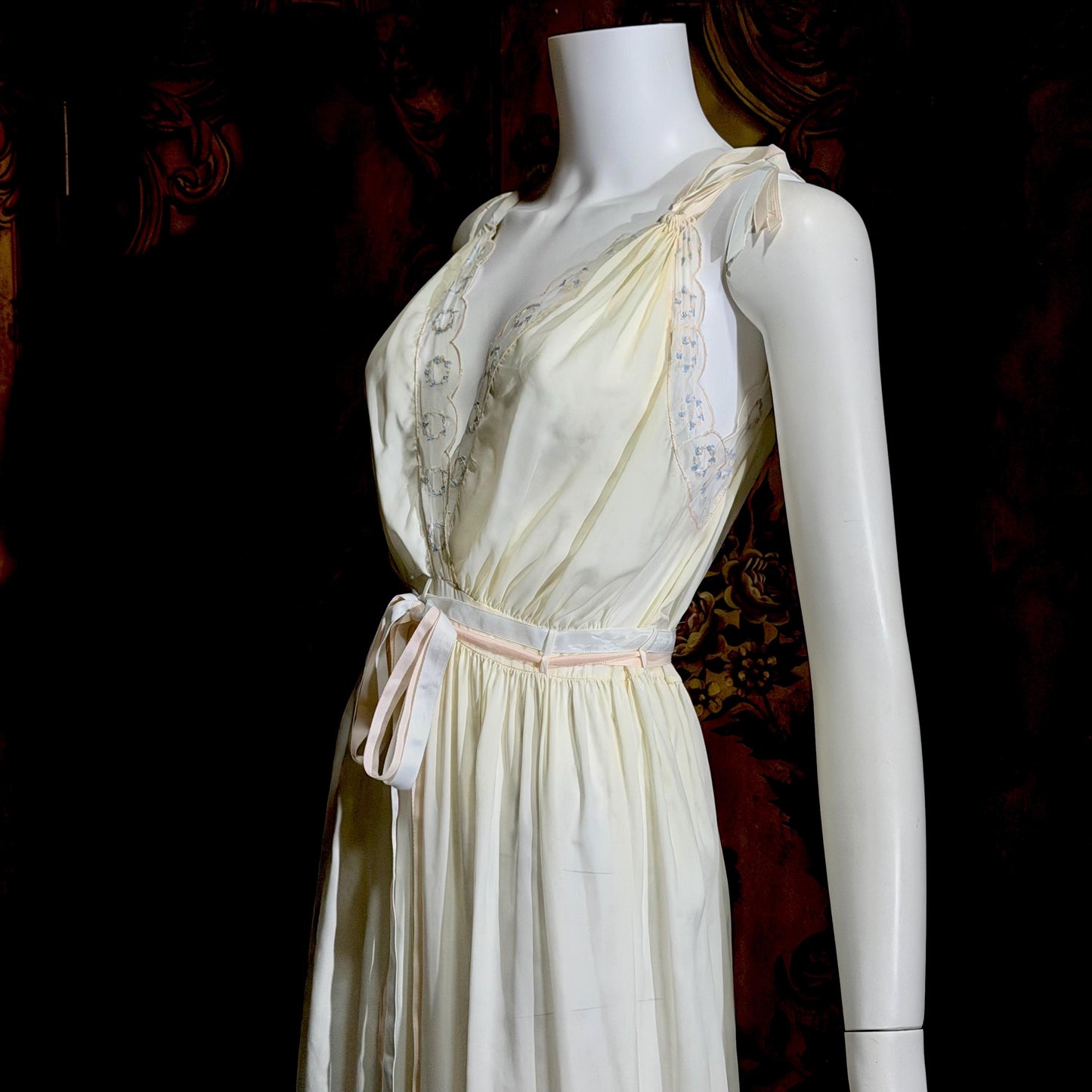 B ALTMAN vintage 1950s nightgown slip dress, Two Roses creamy white lingerie dress