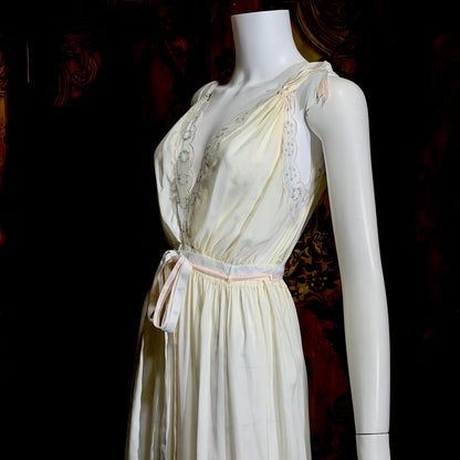 B ALTMAN vintage 1950s nightgown slip dress, Two Roses creamy white lingerie dress