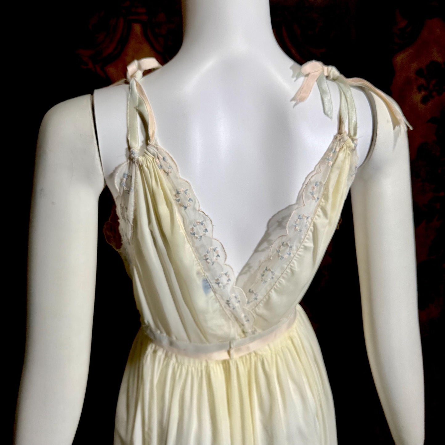 B ALTMAN vintage 1950s nightgown slip dress, Two Roses creamy white lingerie dress