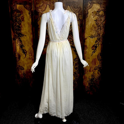 B ALTMAN vintage 1950s nightgown slip dress, Two Roses creamy white lingerie dress
