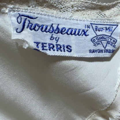 TROUSSEAU vintage 1940s nightgown slip dress, Bur Mil Rayon White Pink lingerie dress