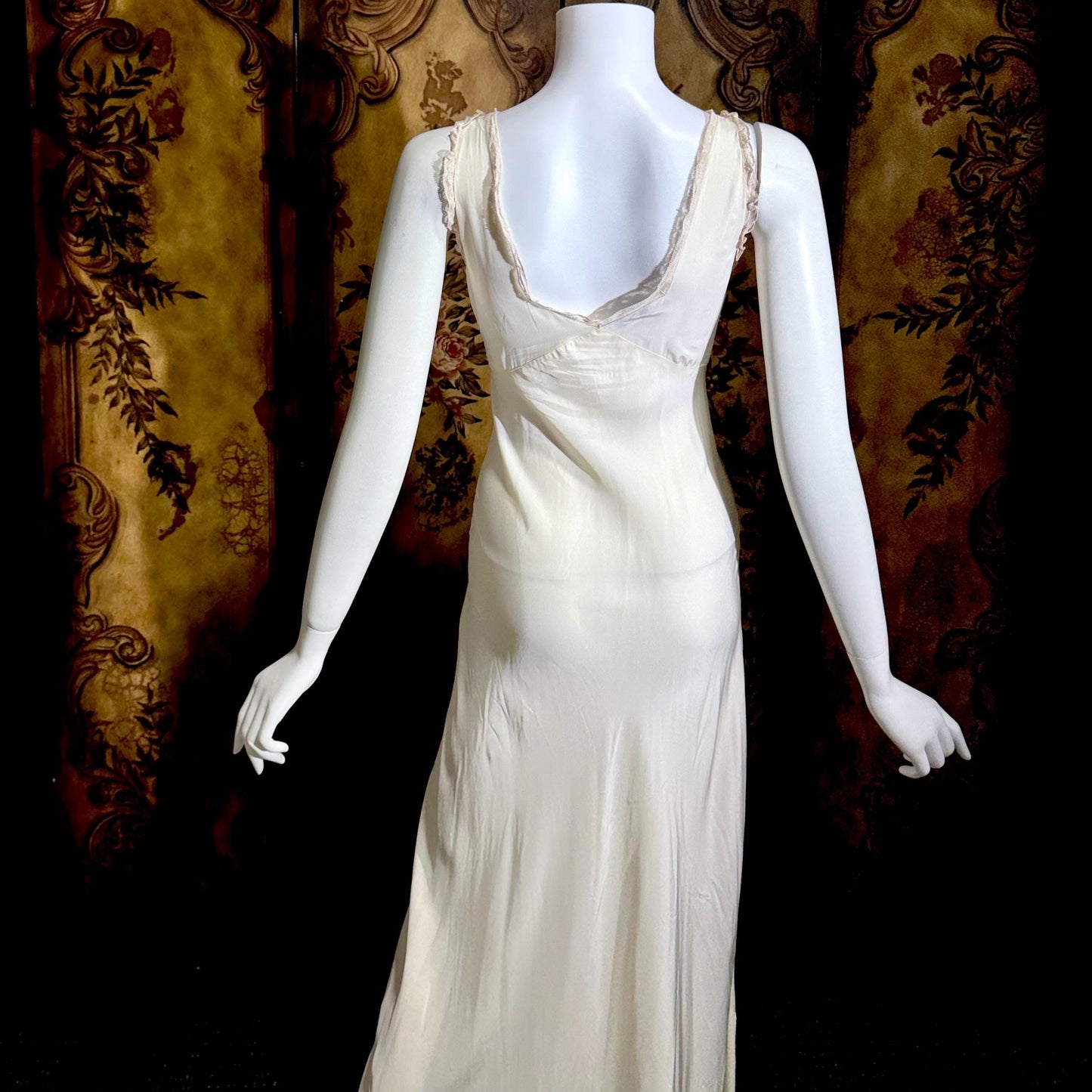 TROUSSEAU vintage 1940s nightgown slip dress, Bur Mil Rayon White Pink lingerie dress