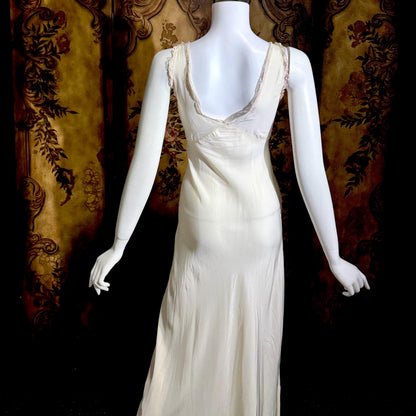 TROUSSEAU vintage 1940s nightgown slip dress, Bur Mil Rayon White Pink lingerie dress