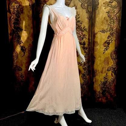 TROUSSEAU vintage 1940s nightgown slip dress, by Terris Rayon Pink lingerie dress
