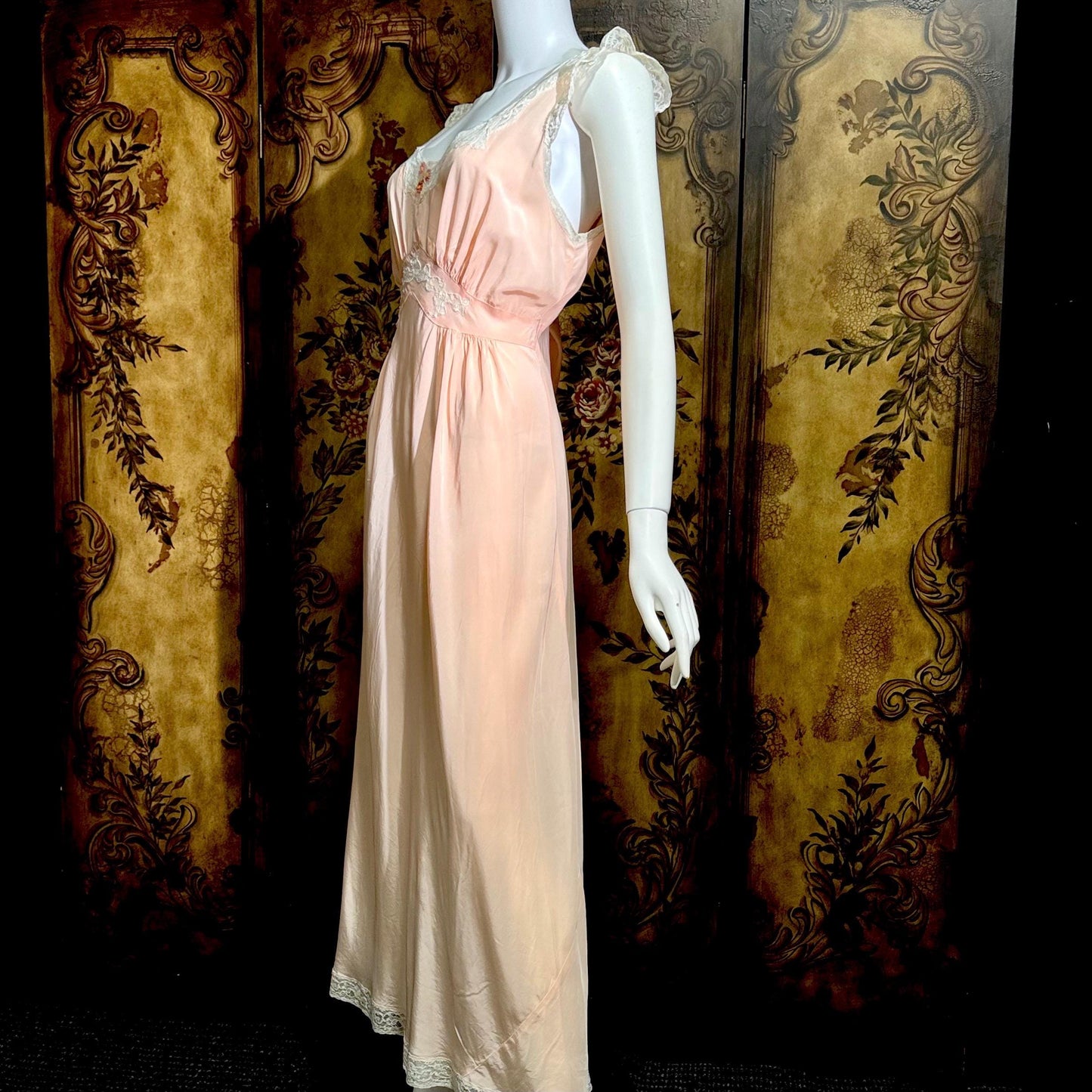 TROUSSEAU vintage 1940s nightgown slip dress, by Terris Rayon Pink lingerie dress