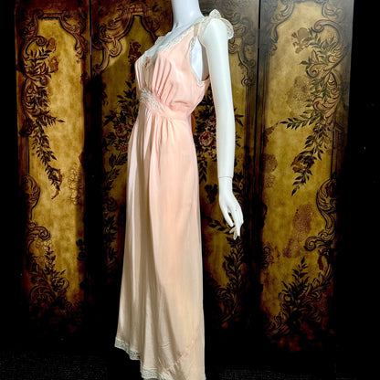 TROUSSEAU vintage 1940s nightgown slip dress, by Terris Rayon Pink lingerie dress
