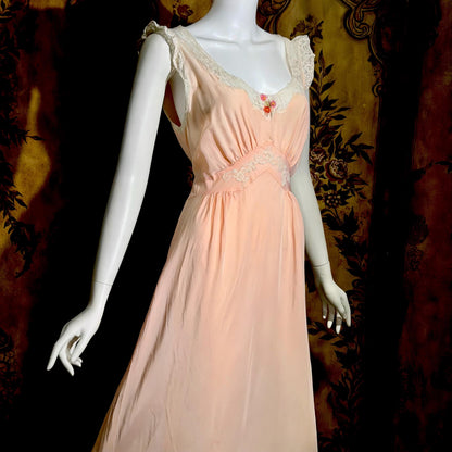 TROUSSEAU vintage 1940s nightgown slip dress, by Terris Rayon Pink lingerie dress