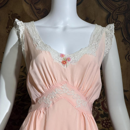 TROUSSEAU vintage 1940s nightgown slip dress, by Terris Rayon Pink lingerie dress